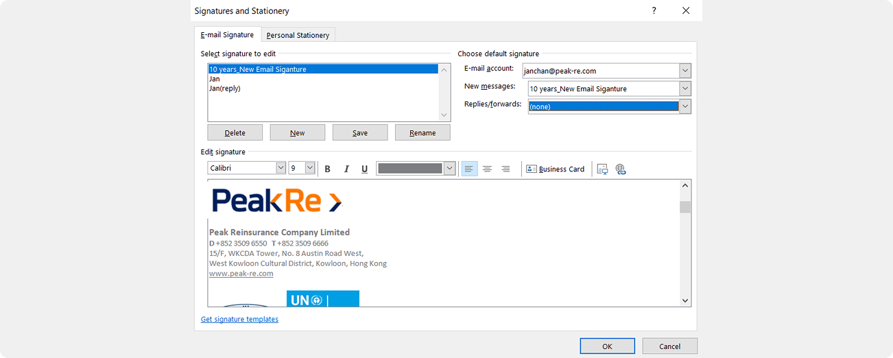 3. Update the “Outlook” Email Signature fields accordingly