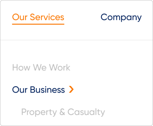 Arrow appears on menu hover, ensuring clear and seamless navigation