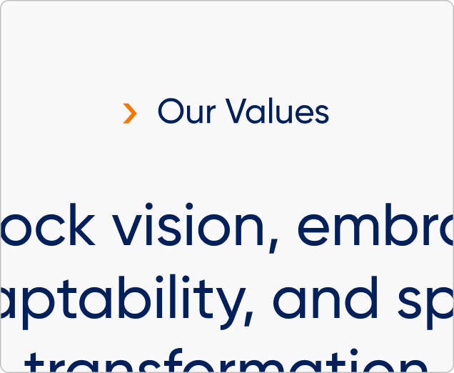 Arrow motif precedes subtitles to sharpen typographic hierarchy